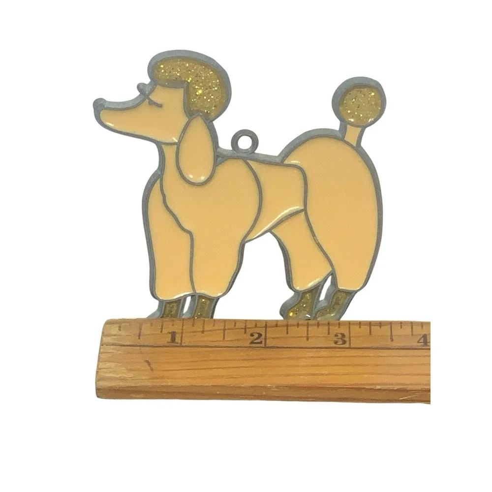 Vntg Handmade Stained Glass Poodle Dog Yellow Blond Suncatcher Ornament Pets